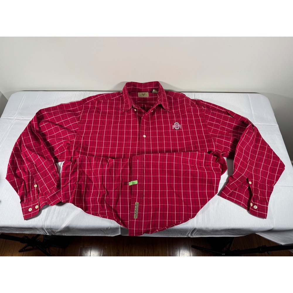 Vesi Sportswear Ohio State Buckeyes Red Plaid Button Down Shirt Mens XL
